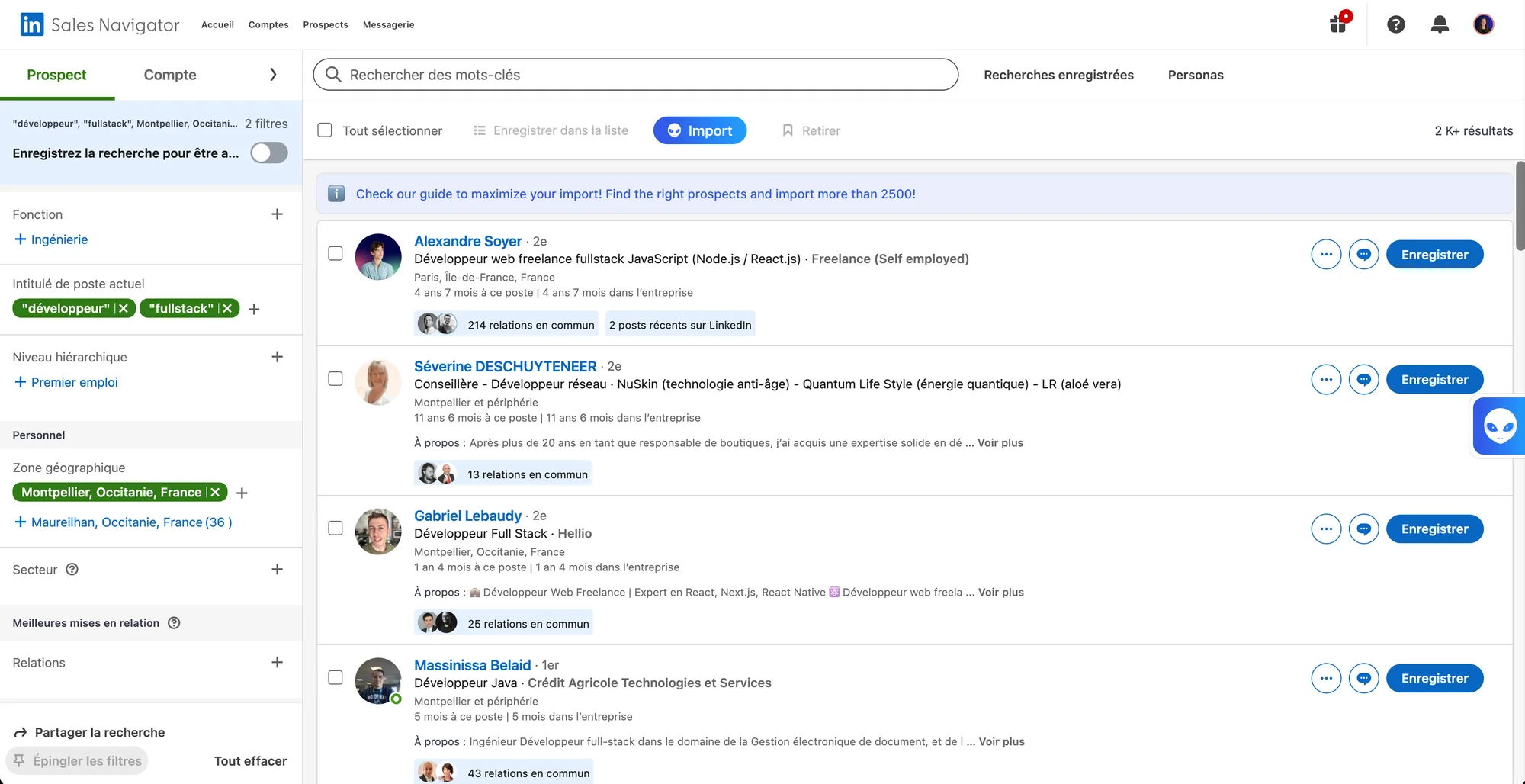 Exemple de recherche dans LinkedIn Sales navigator.