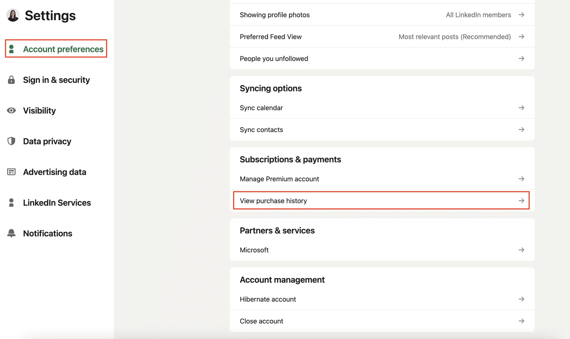 Paramètres compte LinkedIn préférences