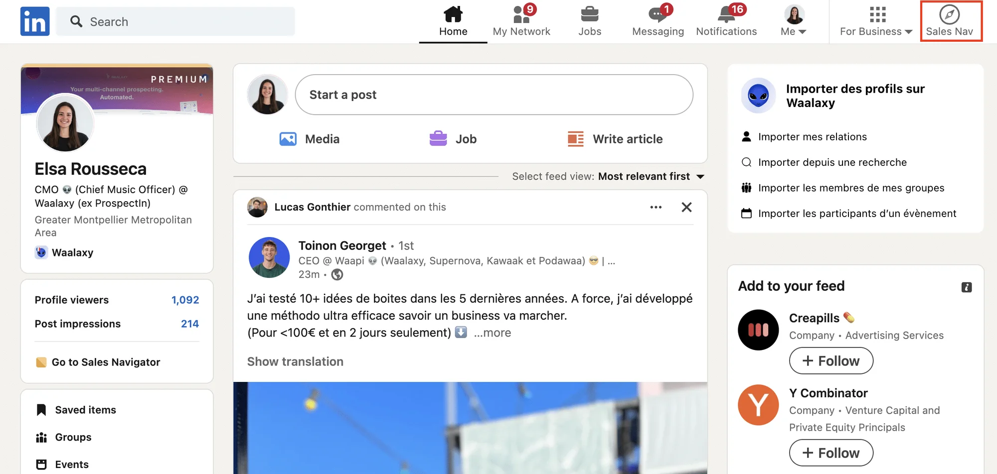 Interface LinkedIn Waalaxy prospection automatisée