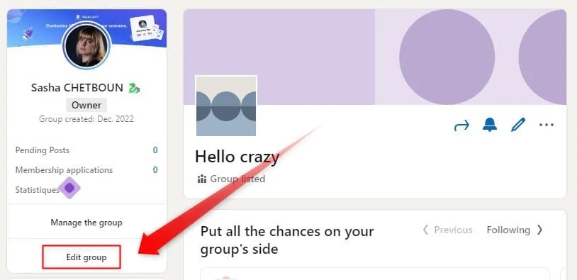 Editing a LinkedIn group