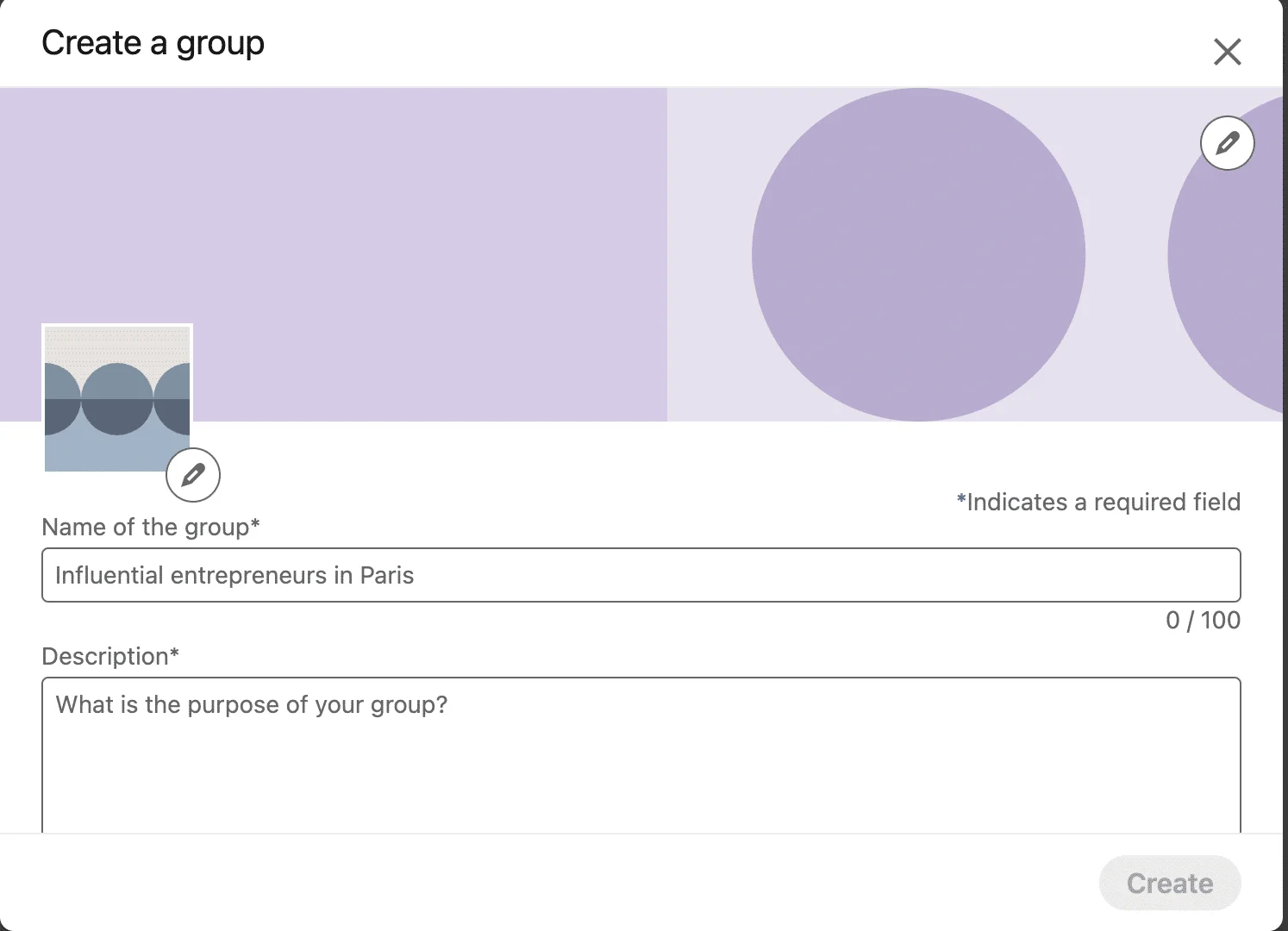 Créer un groupe LinkedIn : le titre et la bannière.