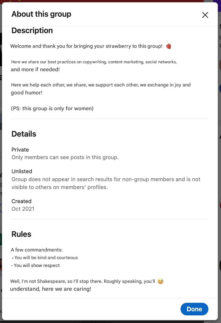 See the description and rules of the LinkedIn group.
