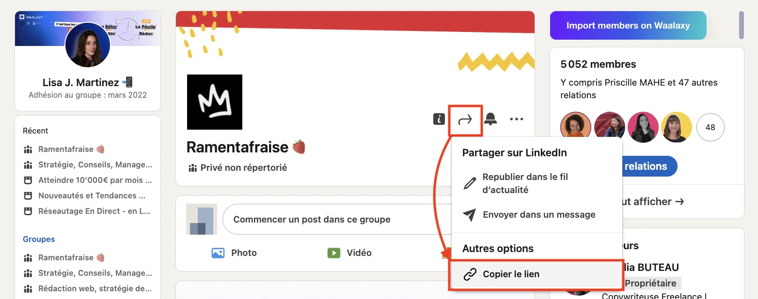 Utiliser les LinkedIn Groups Links pour inviter des membres.