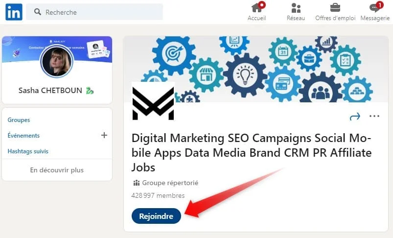 Bouton pour rejoindre un groupe LinkedIn