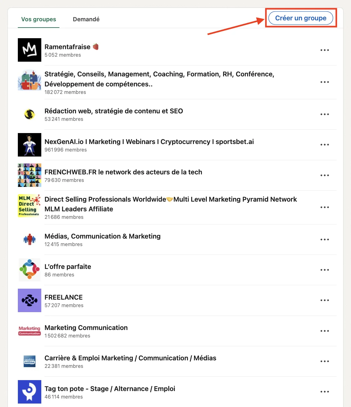 Créer un groupe LinkedIn.