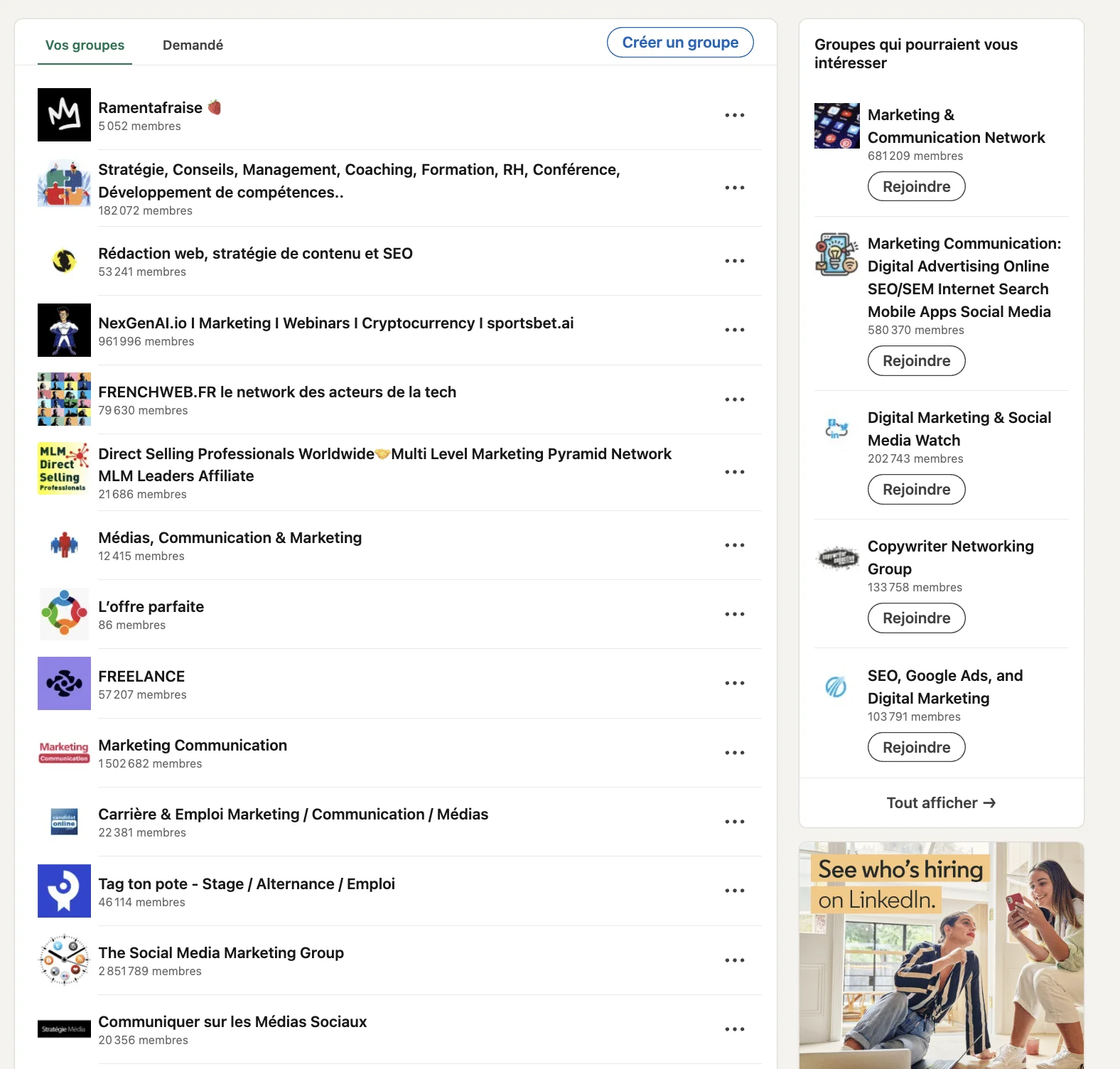 Les groupes LinkedIn.