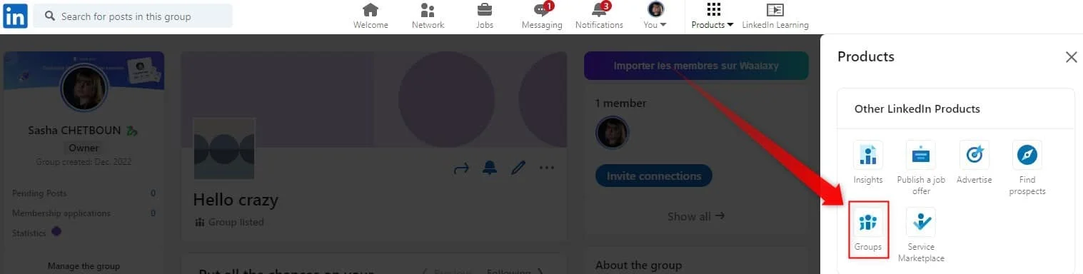 Fonctionnalité groupes LinkedIn Waalaxy