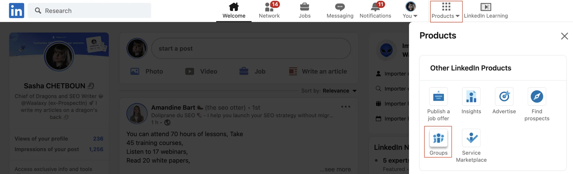 Produits LinkedIn interface Waalaxy