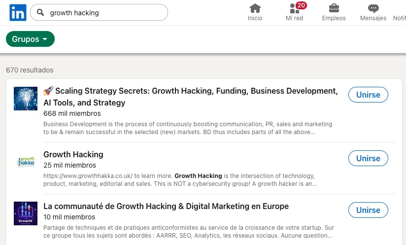 busqueda de grupo en linkedin