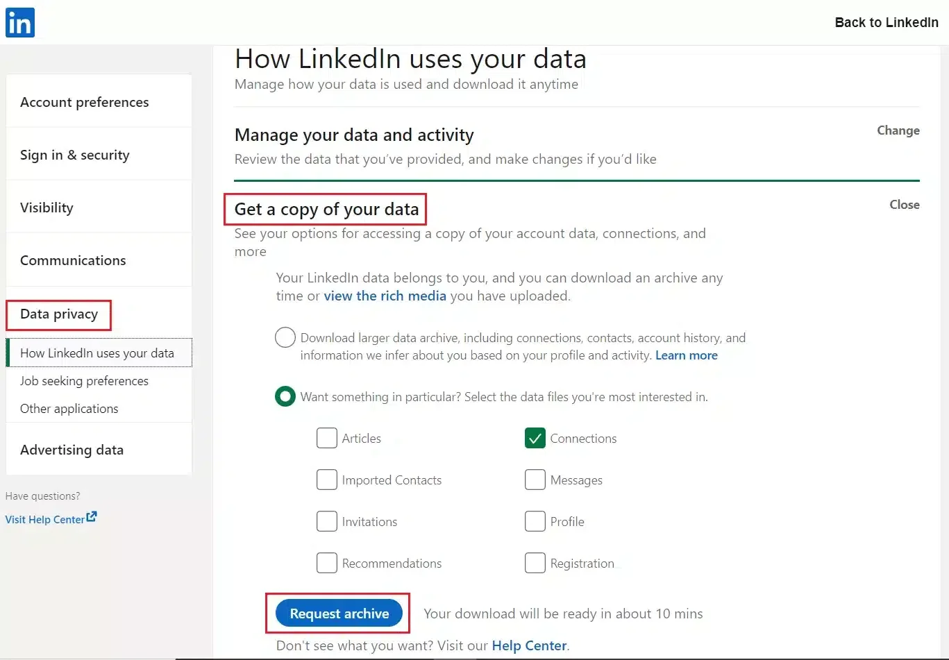 Télécharger vos données personnelles LinkedIn