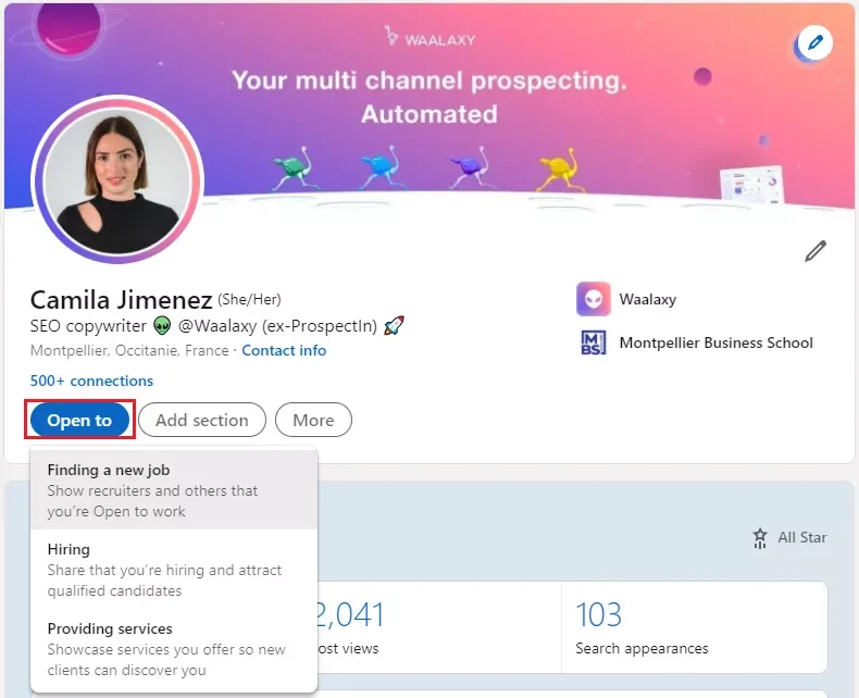 linkedin open to work