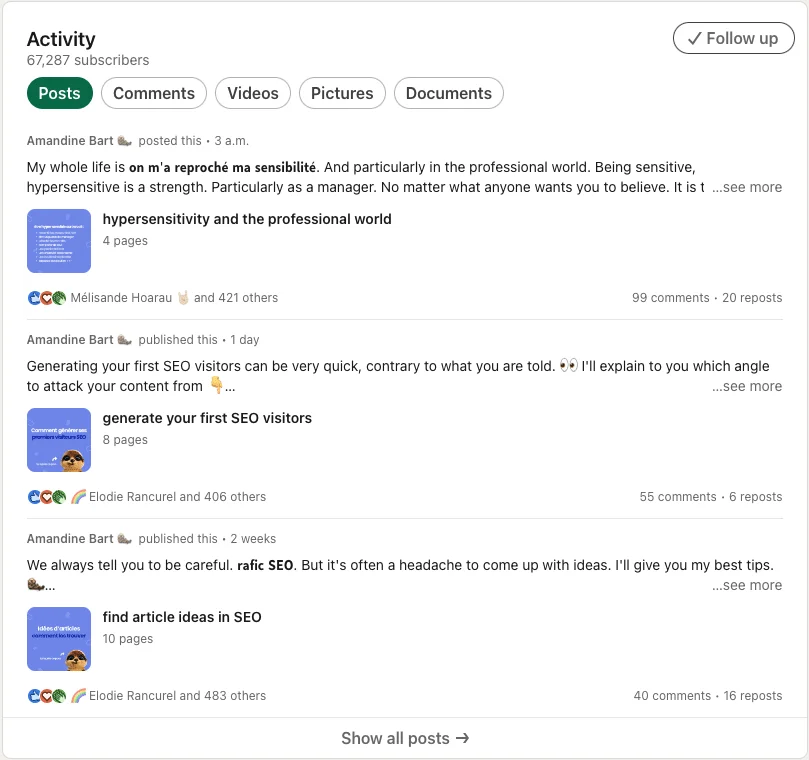 Amandine Bart activité LinkedIn Waalaxy