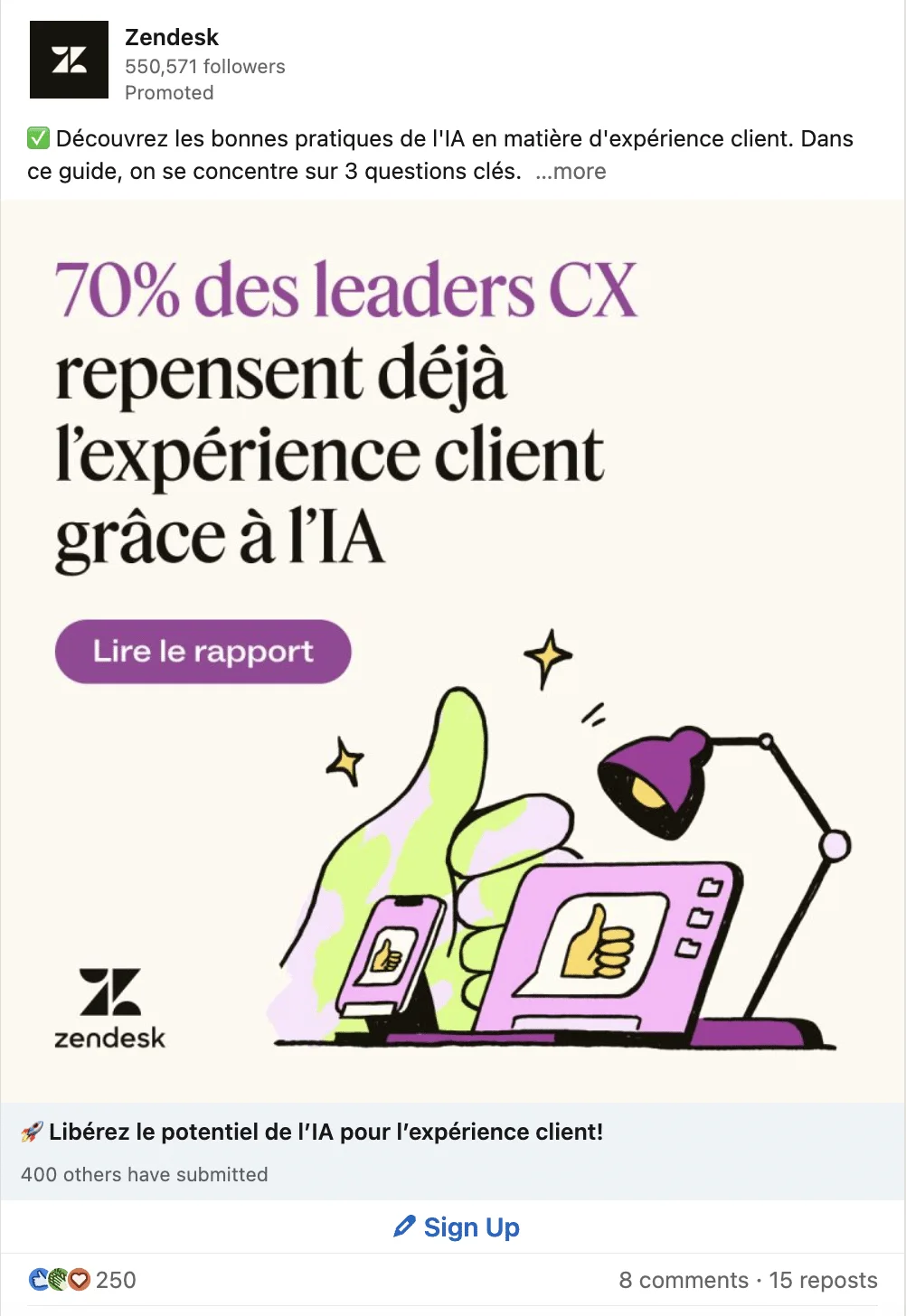 Publicités LinkedIn et posts sponsorisés ou promus pour générer des leads sur LinkedIn.