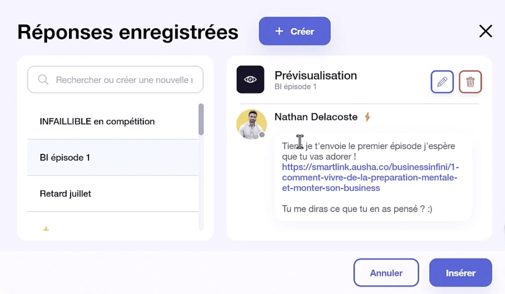 Respostas salvas no Waalaxy