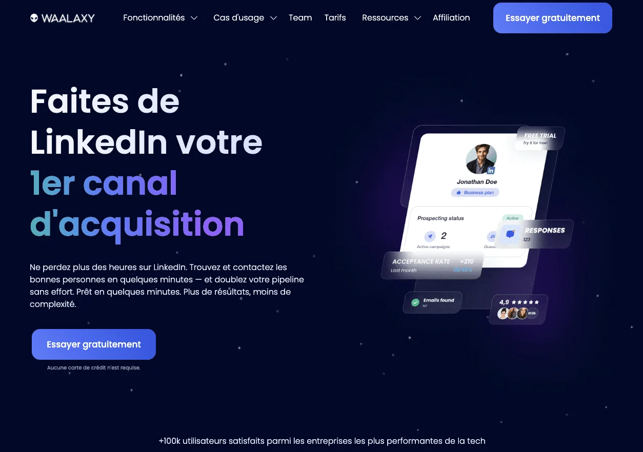 Waalaxy para automatizar mensagens de agradecimento