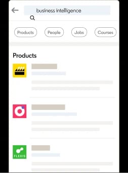 Résultats de recherche LinkedIn dans l'onglet Produits