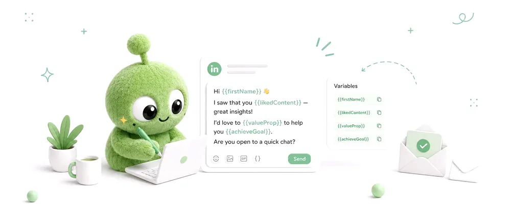Waalaxy, scrittura di un messaggio LinkedIn personalizzato con variabili