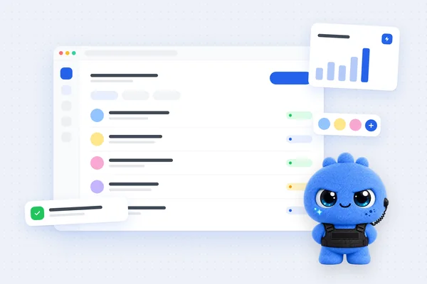 Waalaxy-Maskottchen vor einer Liste von LinkedIn-Interessenten und Kampagnenstatistiken