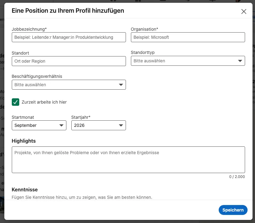 Add an experience to linkedin de
