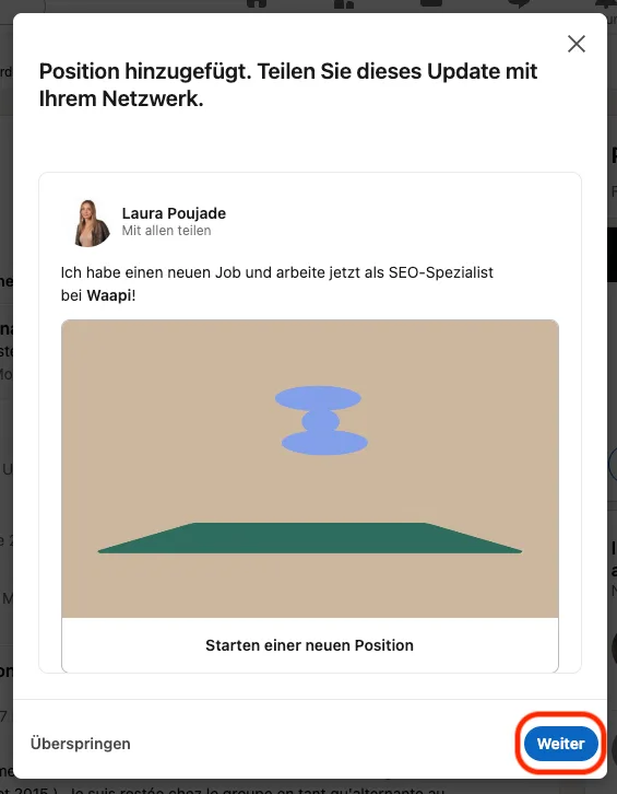 Validation window after adding promotion in linkedin de