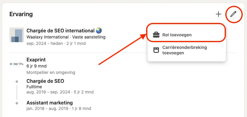 Experience section on linkedin profil nl