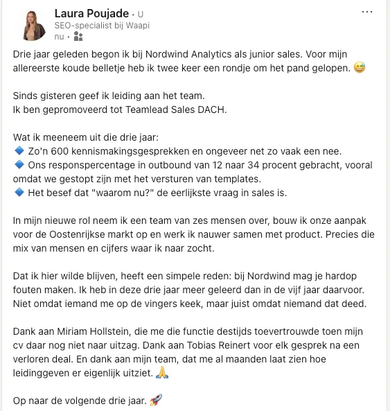 Good exemple post for job promotion in linkedin nl