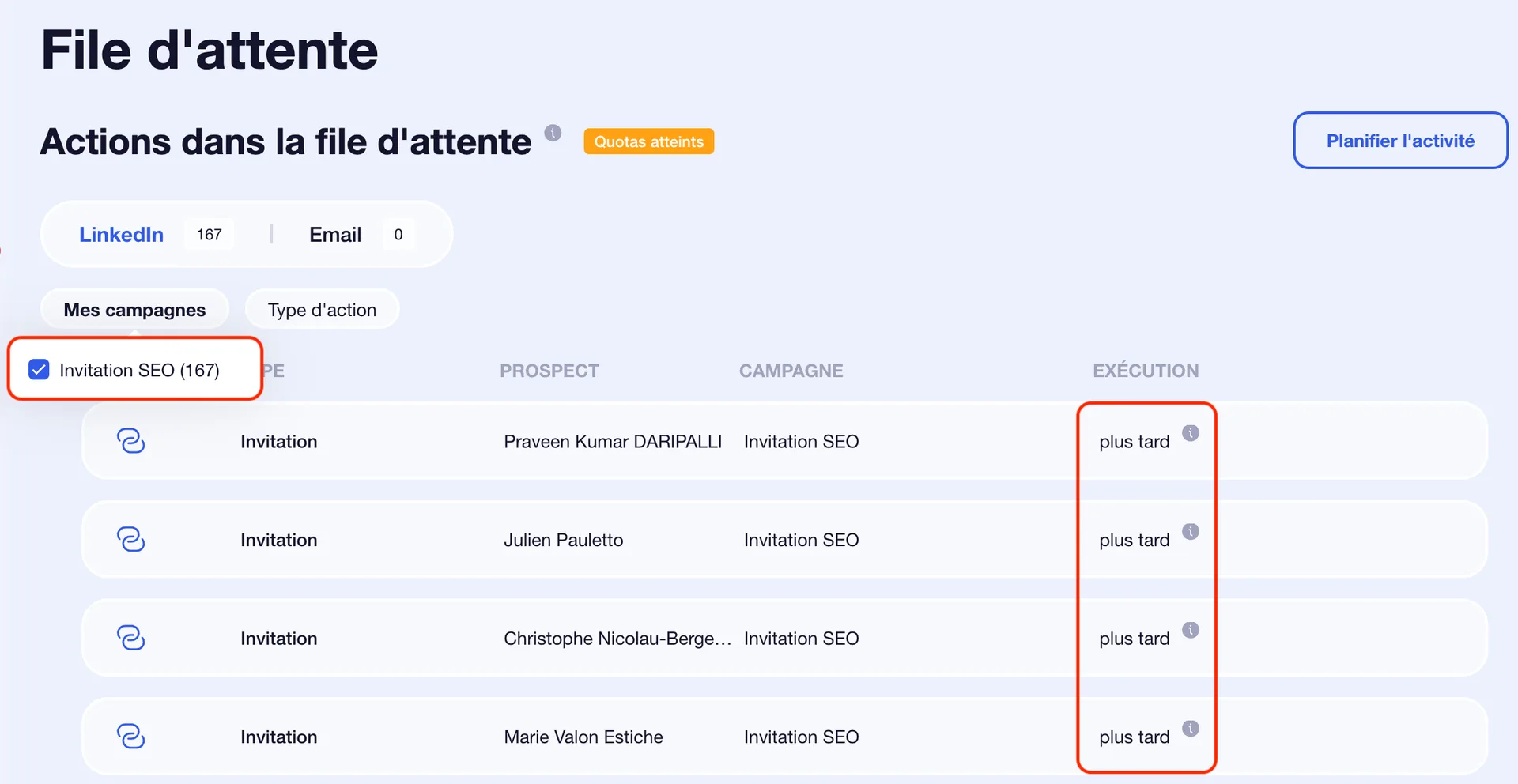File d'attente campagne waalaxy