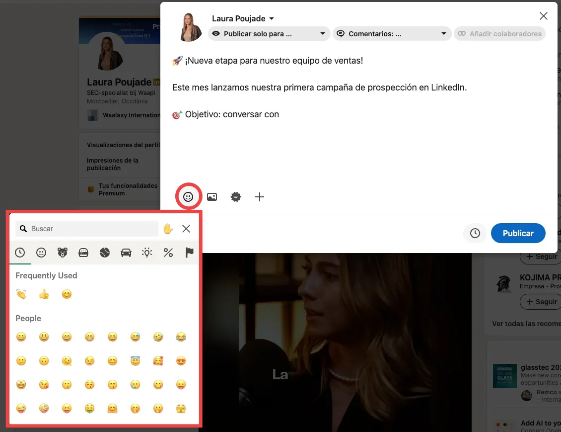 Anadir emojis a un post linkedin