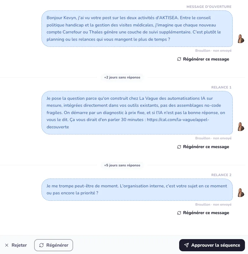 Inbox Waalaxy ai approbation séquence