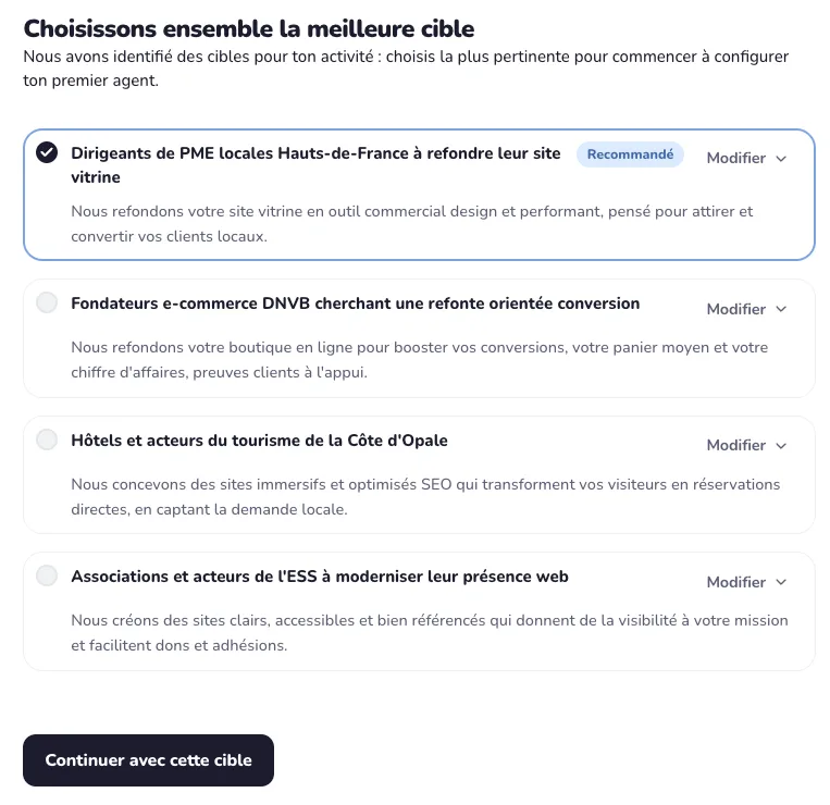 Choisir cible onboarding waalaxy ai