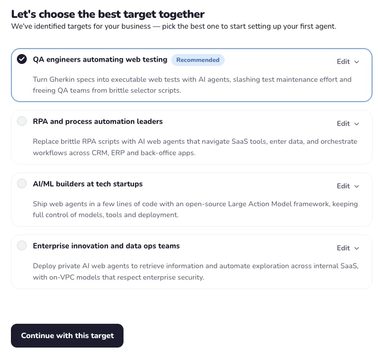 Choose target onboarding waalaxy ai
