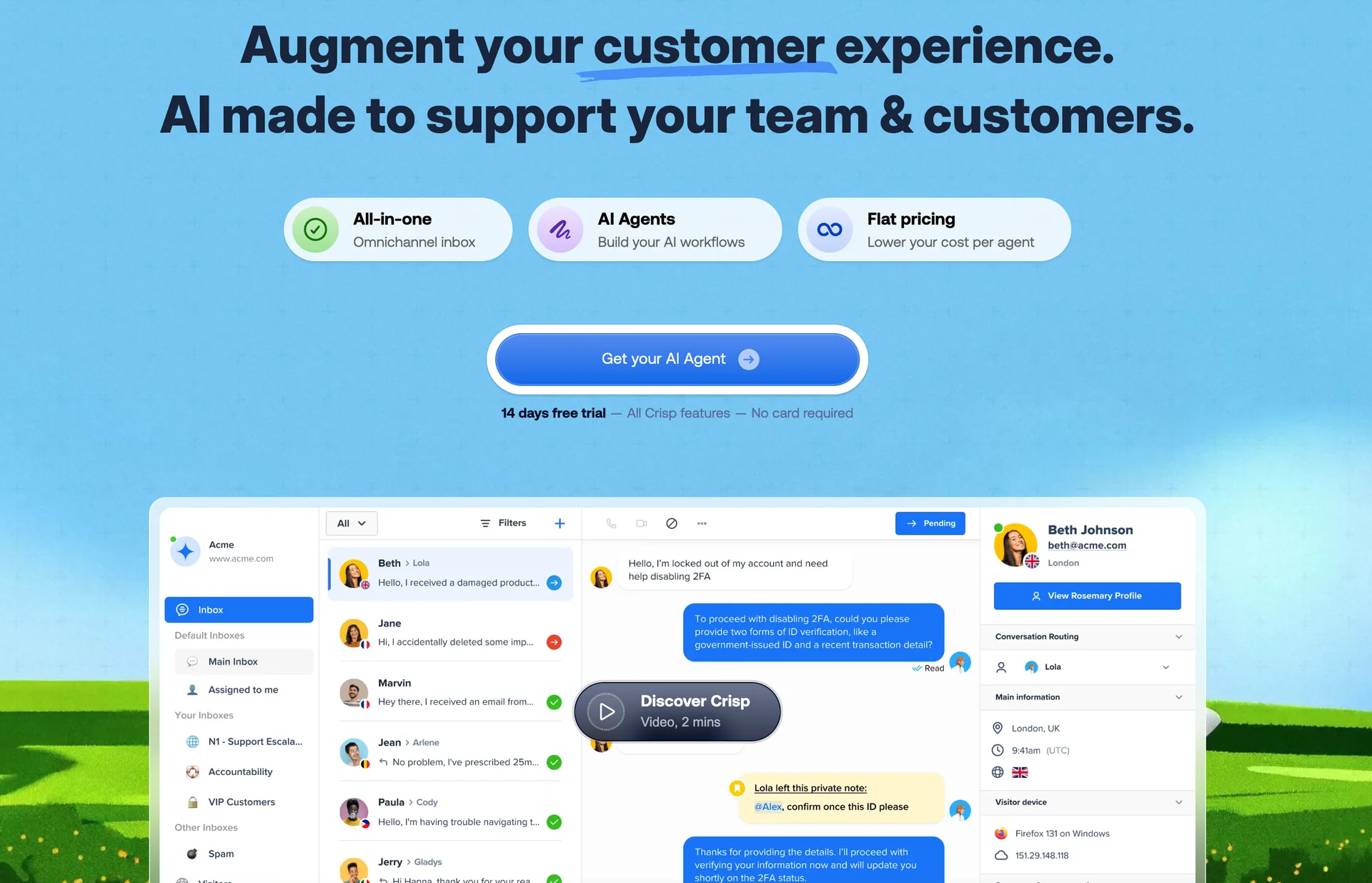 Crisp website interface