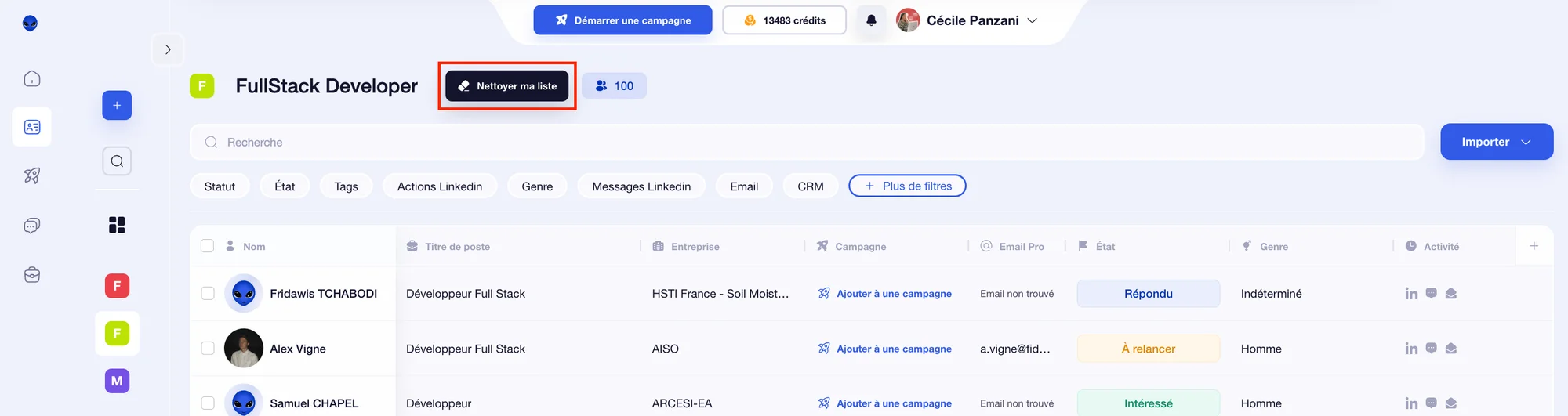 Nettoyer ma liste avec waalaxy