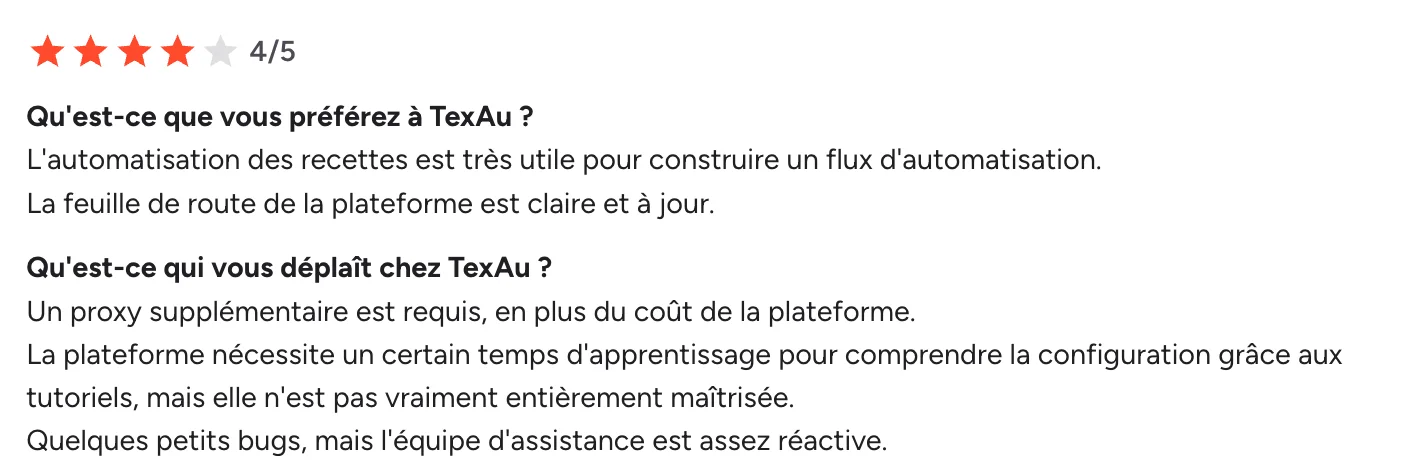 avis client de texAU
