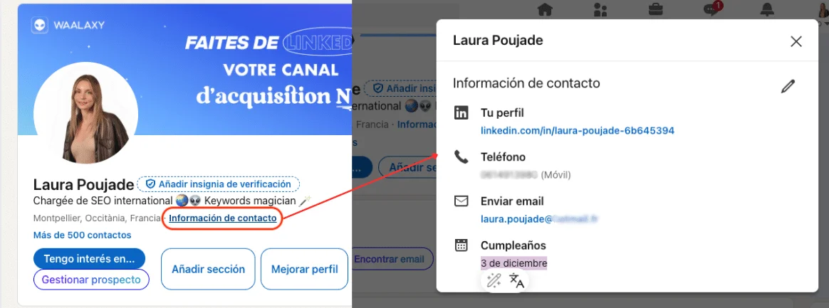 Cómo encontrar información de contacto en un perfil de Linkedin