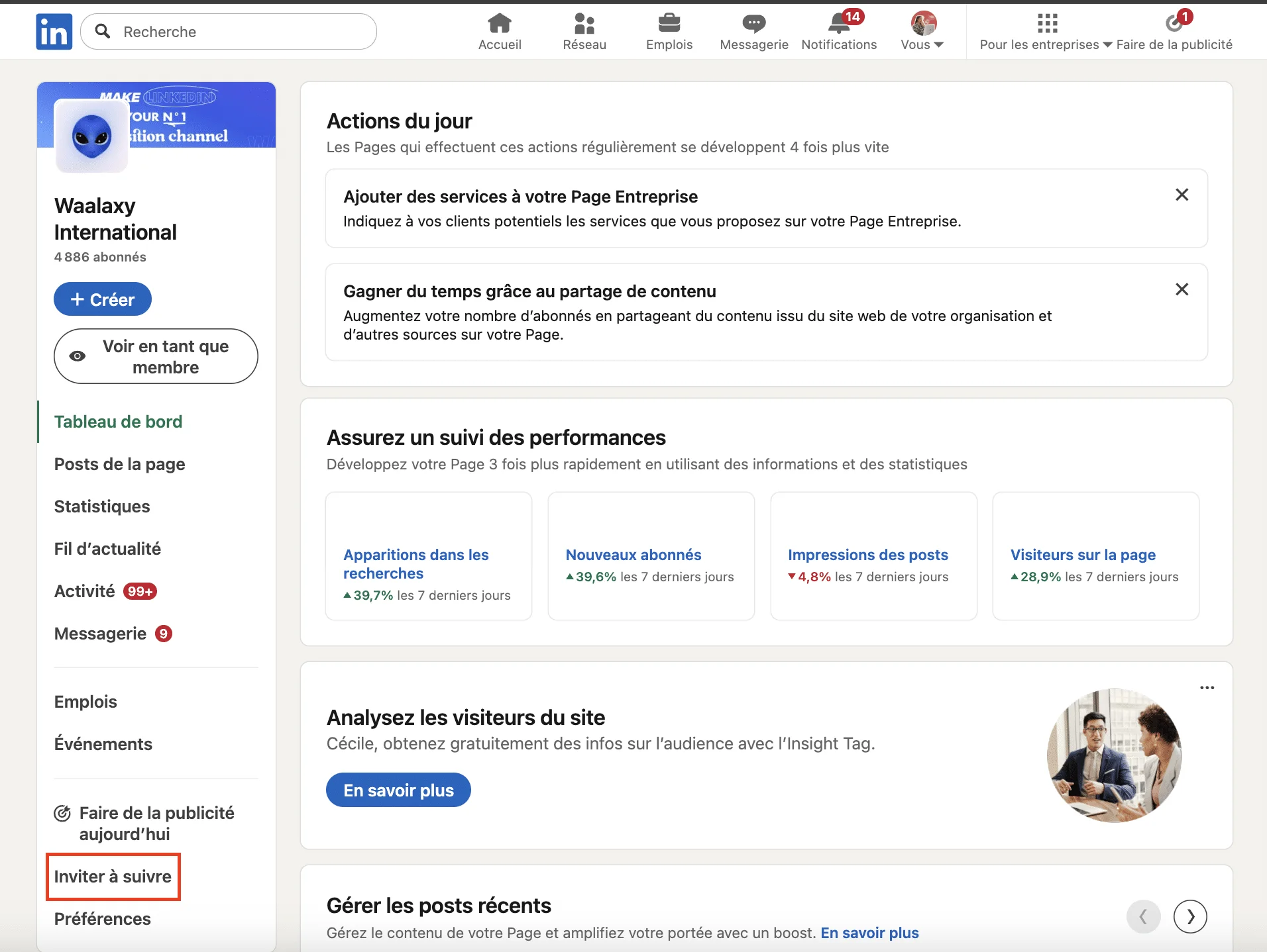 invitation LinkedIn d'une page entreprise
