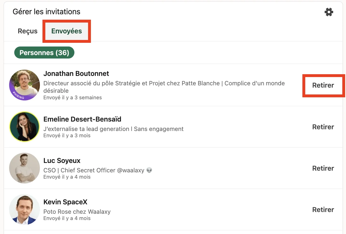 Retirer une invitation LinkedIn automatique
