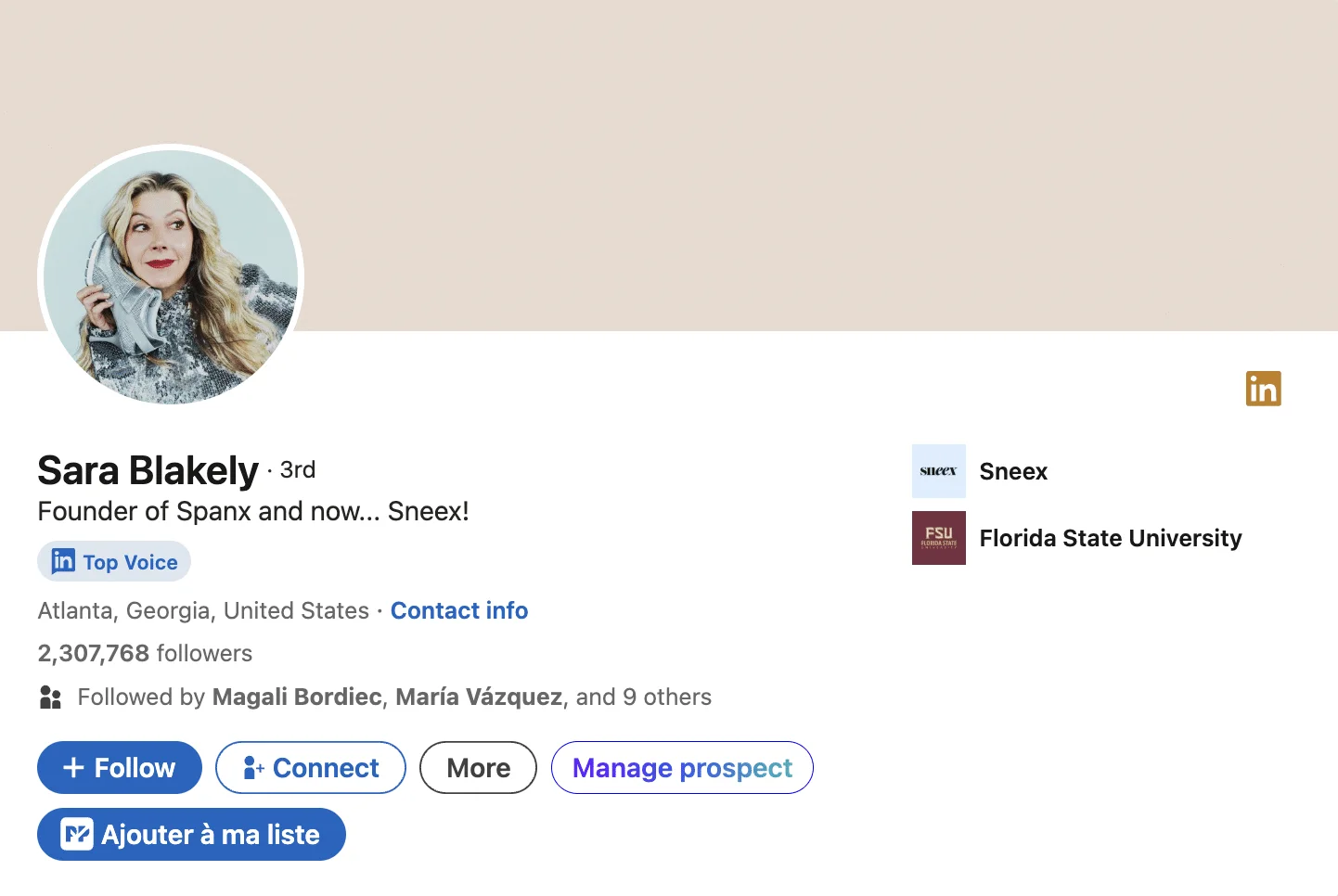 LinkedIn Top Voice Profile : Sara Blakely
