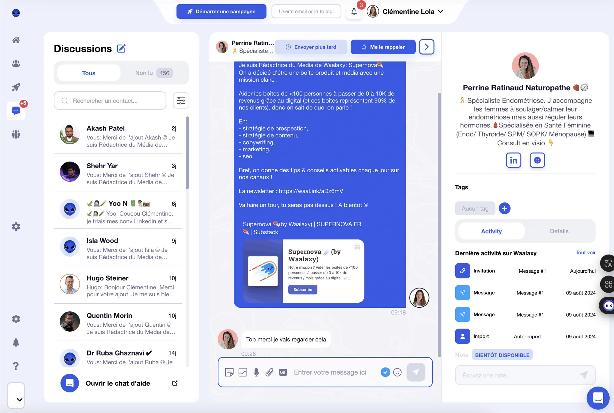 Beheren van prospect antwoorden in Waalaxy Inbox op LinkedIn